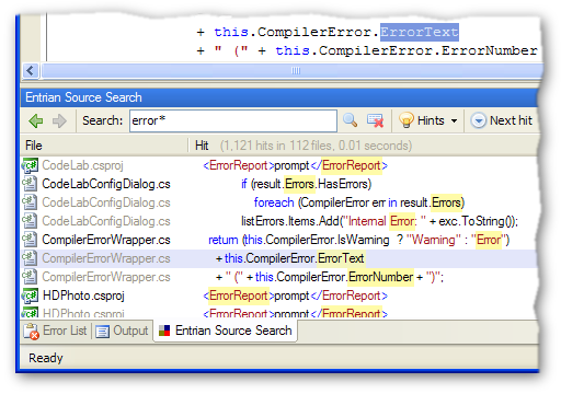 Code Search Add-In for Visual Studio - Entrian Source Search